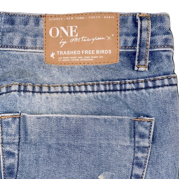 ONE TEASPOON Trashed Free Birds Low Waist Short Rise Rigid Skinny Jeans Size 29 - Picture 12 of 15